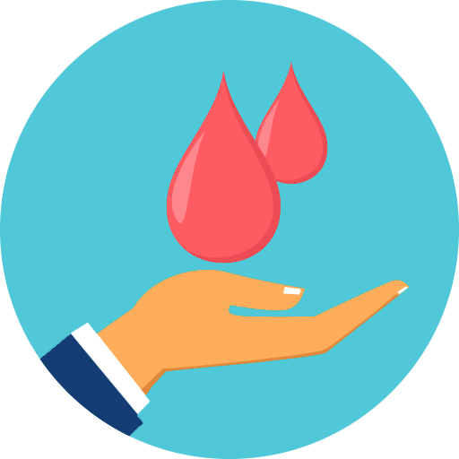 Icon of a hand underneath two drops of blood