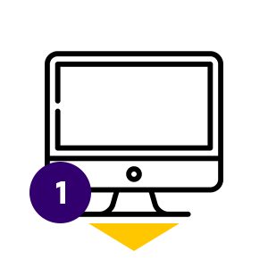 Icon of #1 and a computer, with a yellow down arrow underneath